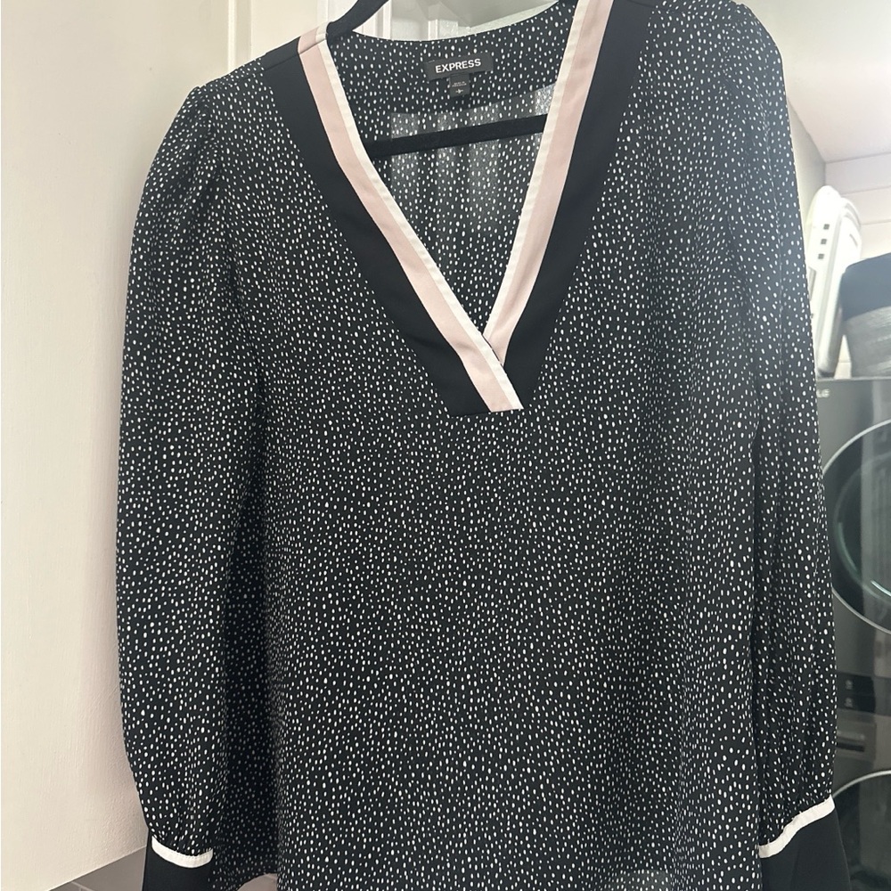Express Black and White V-Neck Blouse